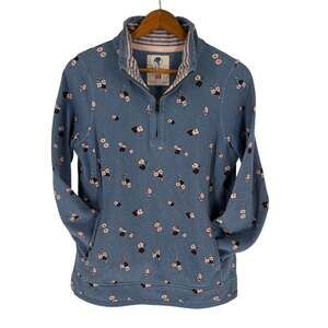 Fat Face The Airlie Quarter Zip Blue Floral Pullover Sweatshirt Wm Sz UK 10/US 6